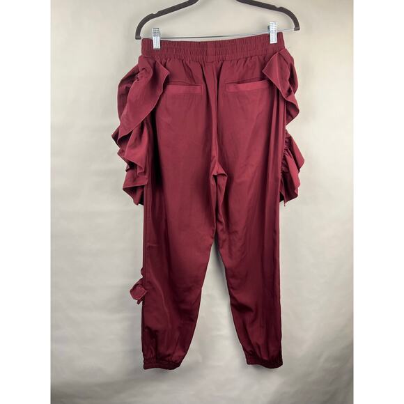ASOS Ruffle Tapered Pants, Wine Red, 100% Polyester, Statement Joggers Lounge - Picture 9 of 13